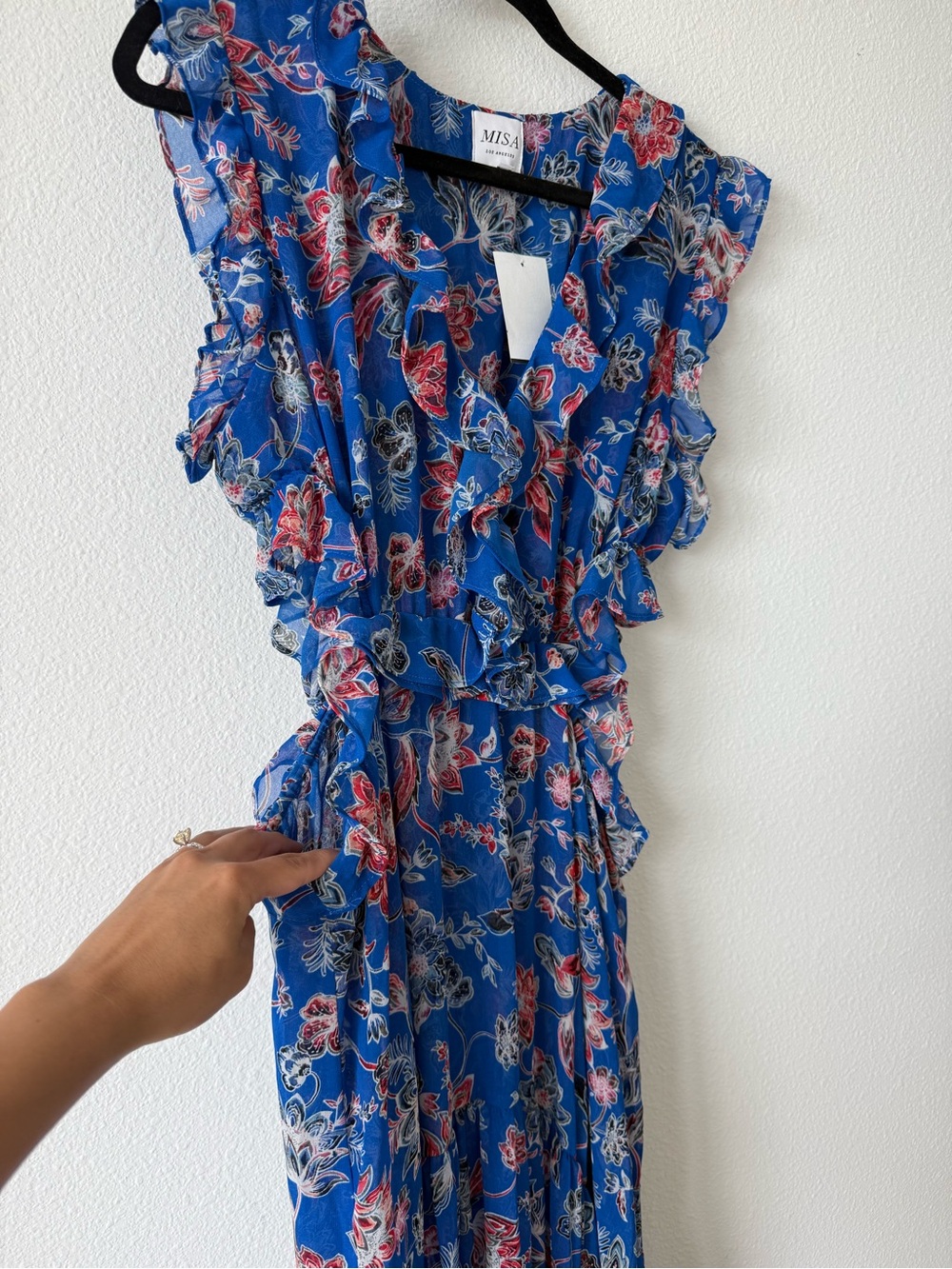 NWT MISA Los Angeles Women's Blue Natasha Cut-Out Ruffled Midi-Dress - Picture 6 of 11
